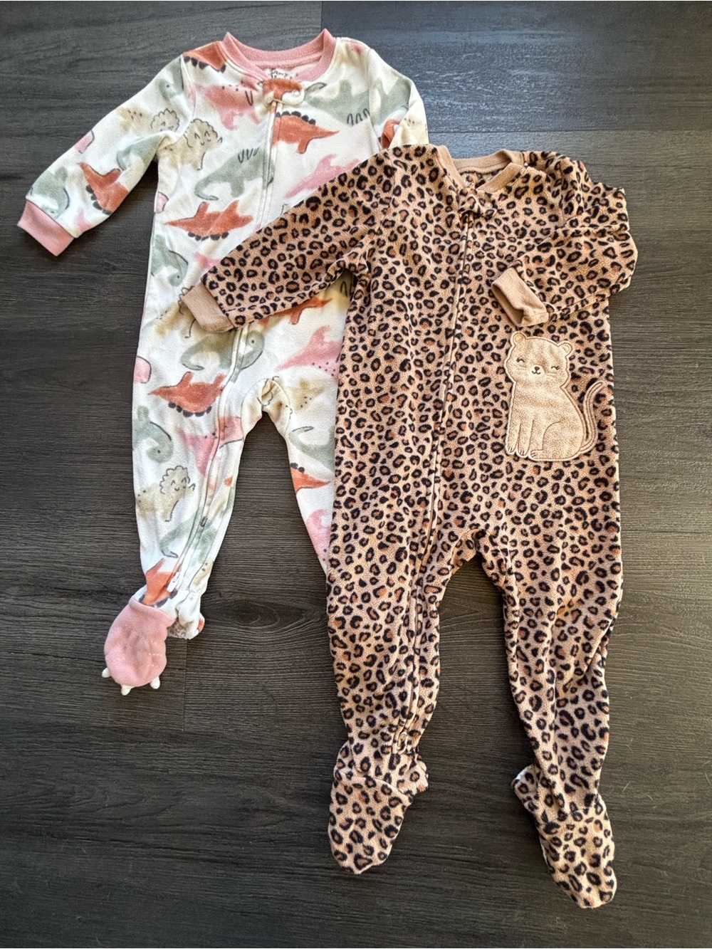 Leopard Print Footed One-Piece Pajamas - Brown/ Dinosaur Print One Piece Pajama